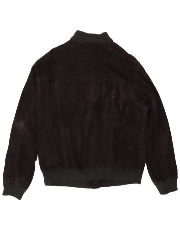 vintage Mens Suede Bomber Jacket IT 50 Grand Cuir Noir