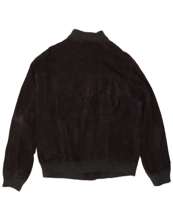 vintage Mens Suede Bomber Jacket IT 50 Grand Cuir Noir