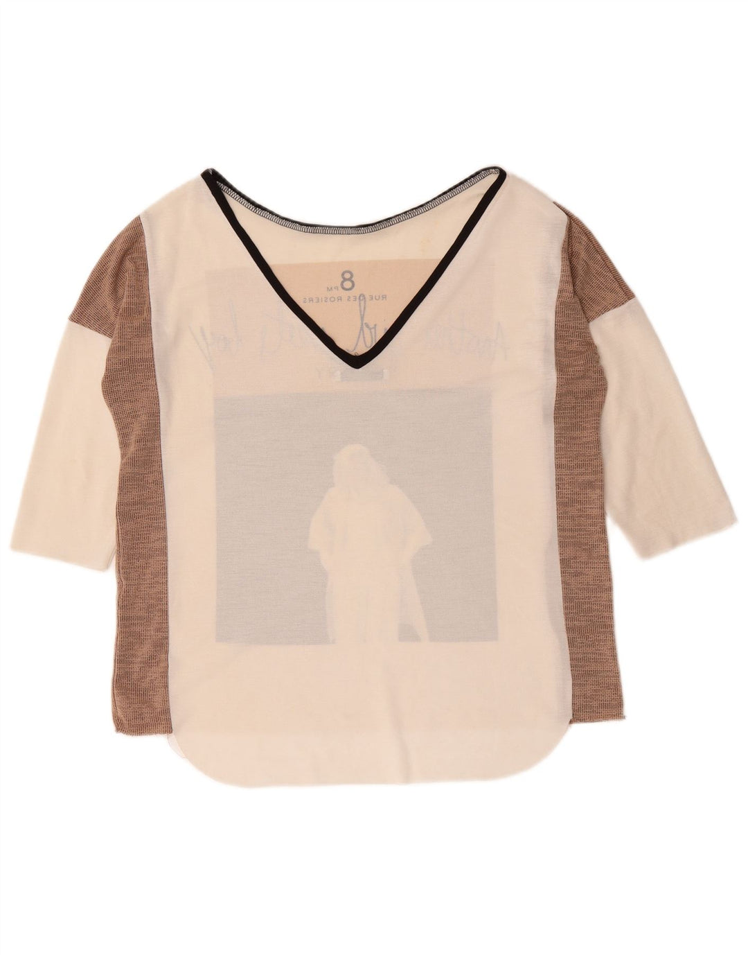 Zara Haut graphique surdimensionné à manches 3/4 pour femme UK 10 Petit Blanc