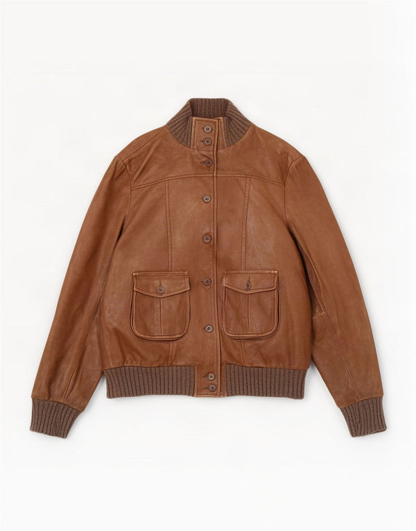 veste en cuir femme vintage UK 14 Brun moyen