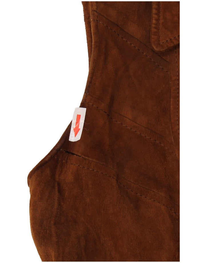 vintage Femme Daim Sans Manches Pardessus IT 46 Grand Cuir Marron