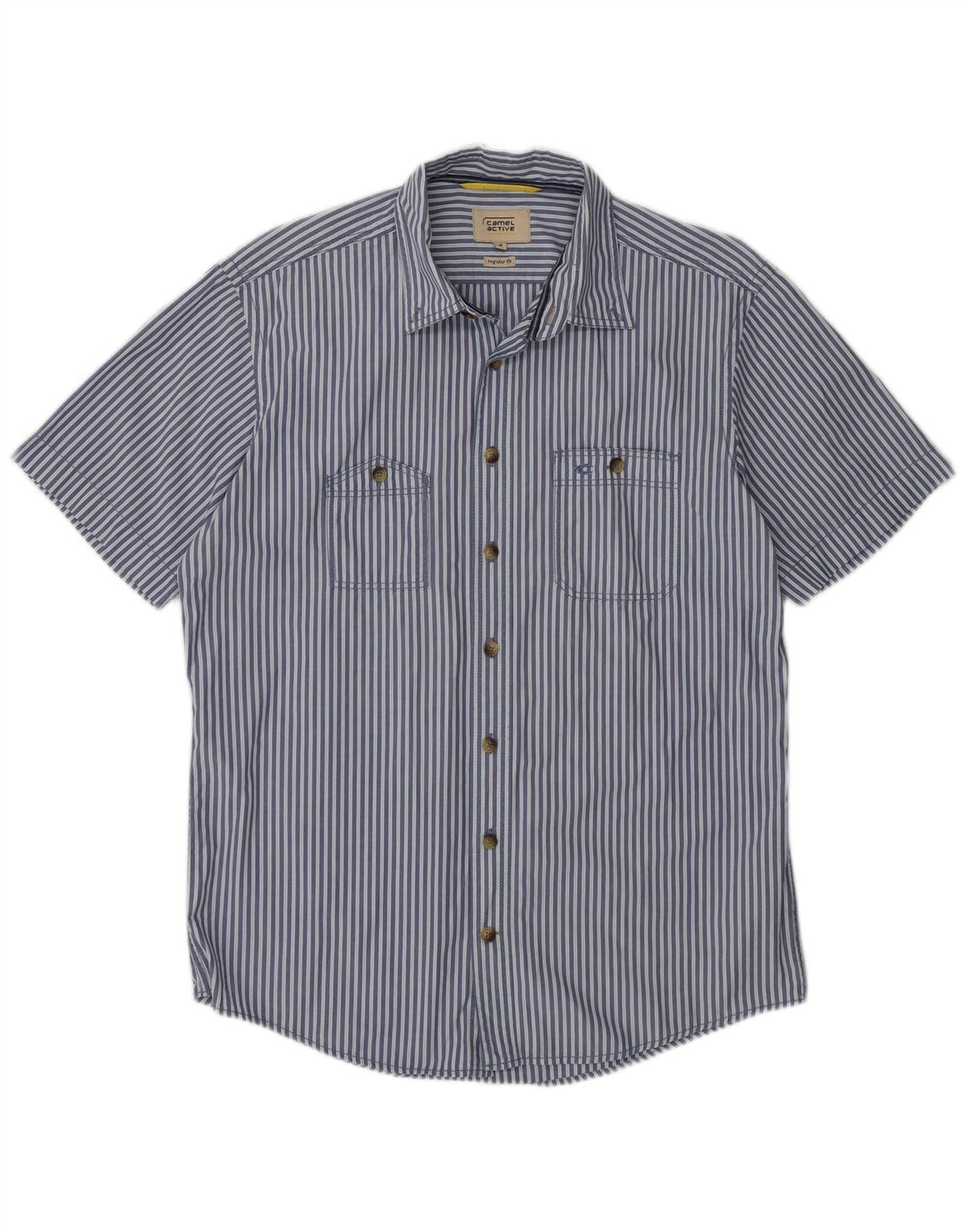 Camel Active Chemise à manches courtes pour homme, coupe classique, bleu moyen, fines rayures