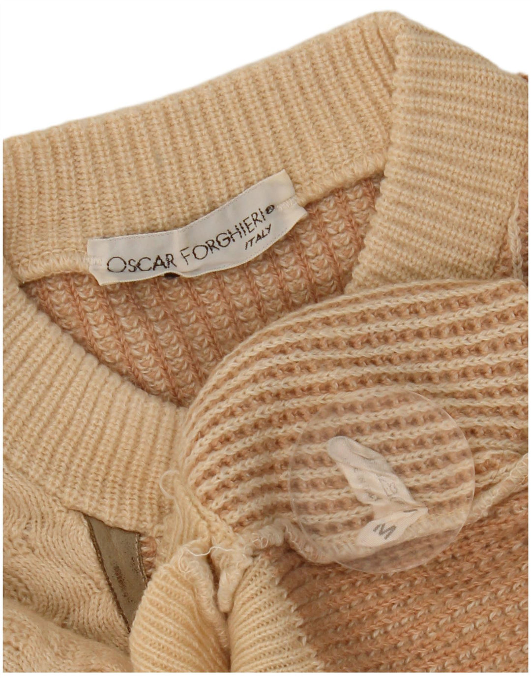 Oscar Forghieri Pull Col Rond Homme Laine Rayée Beige Moyen