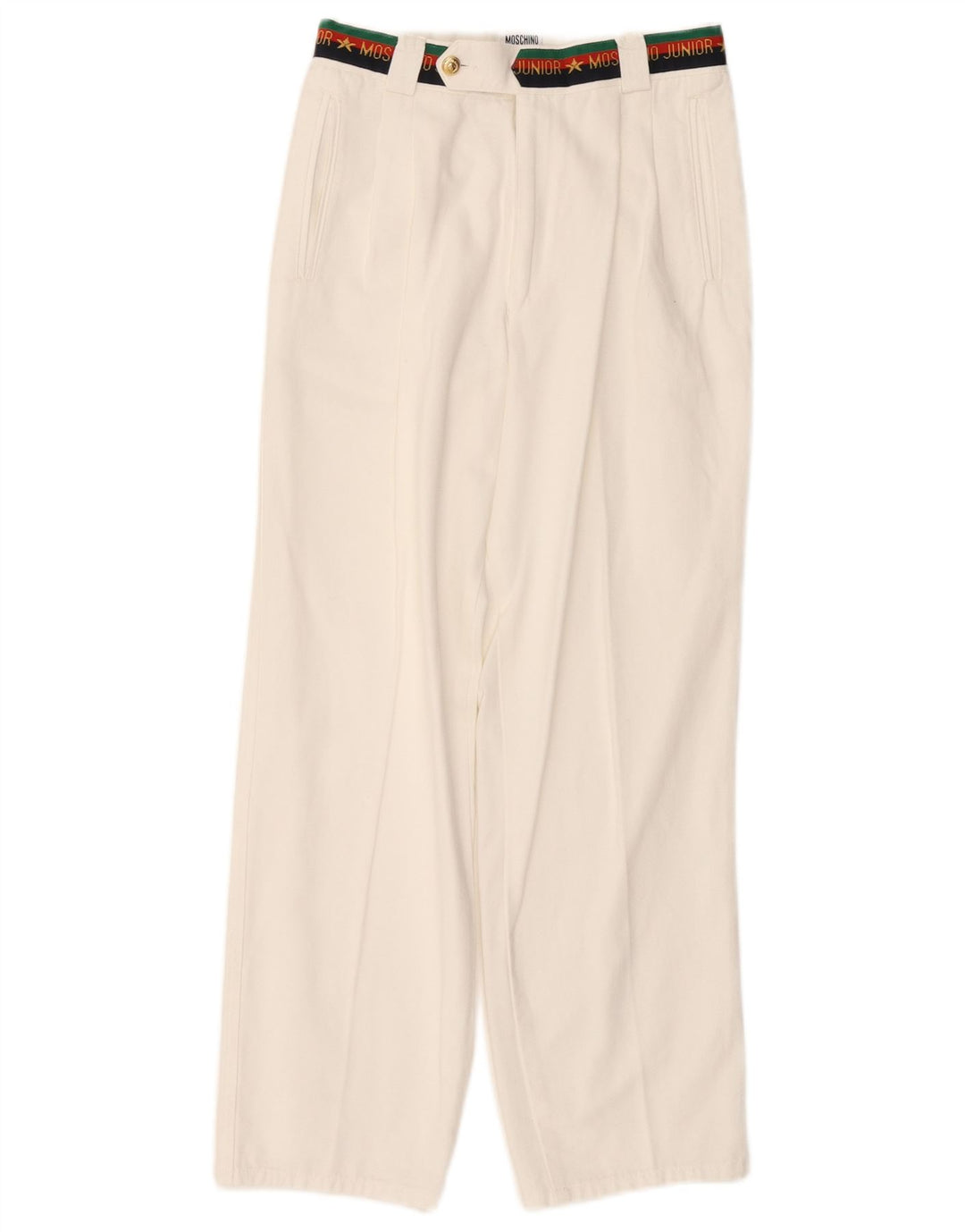 MOSCHINO Pantalon de costume graphique à chevilles pour garçon 9-10 ans W24 L25 Coton blanc