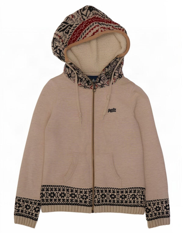 Superdry Cardigan à capuche pour femme UK 18 XL Beige Fair Isle Acrylique