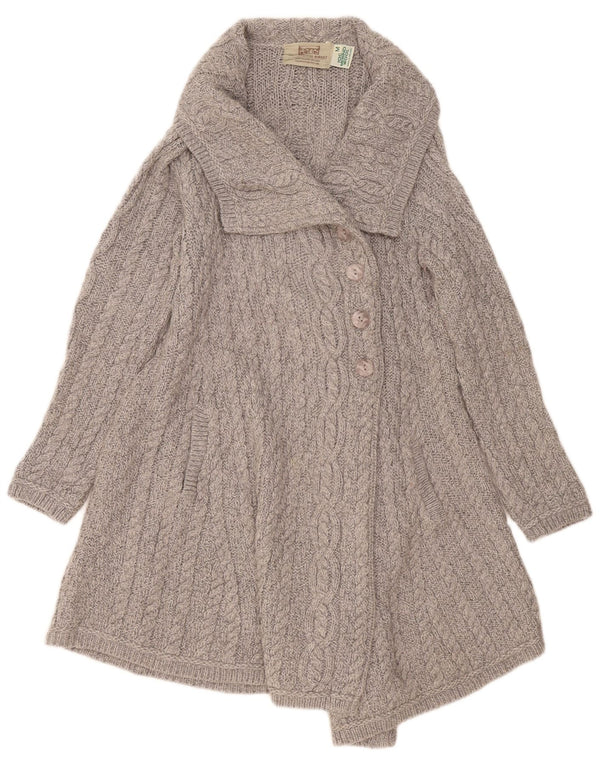 Aran Crafts Cardigan long pour femme en laine mérinos gris moyen UK 12