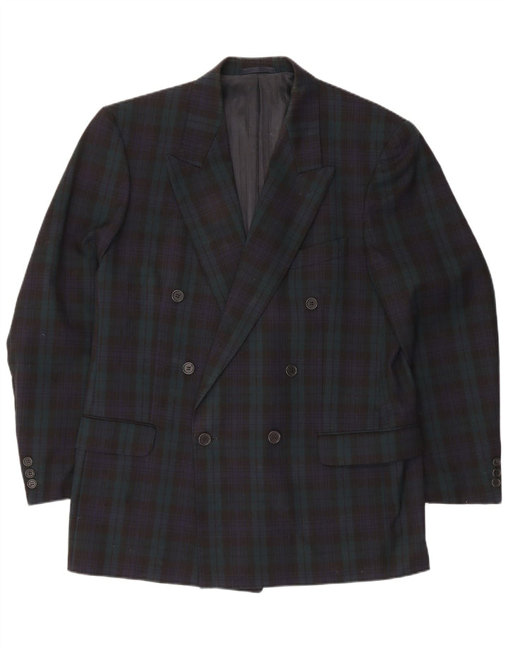 Jaeger Veste blazer croisée pour homme IT 52 XL en laine à carreaux bleu marine