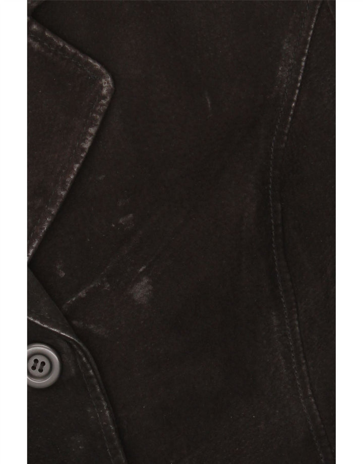 GYPSY Veste blazer en daim à 3 boutons pour femme UK 14 Cuir noir moyen