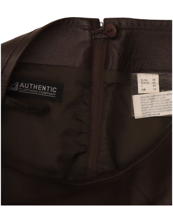 VINTAGE Jupe en cuir femme UK 12 Moyen W28 Cuir Marron