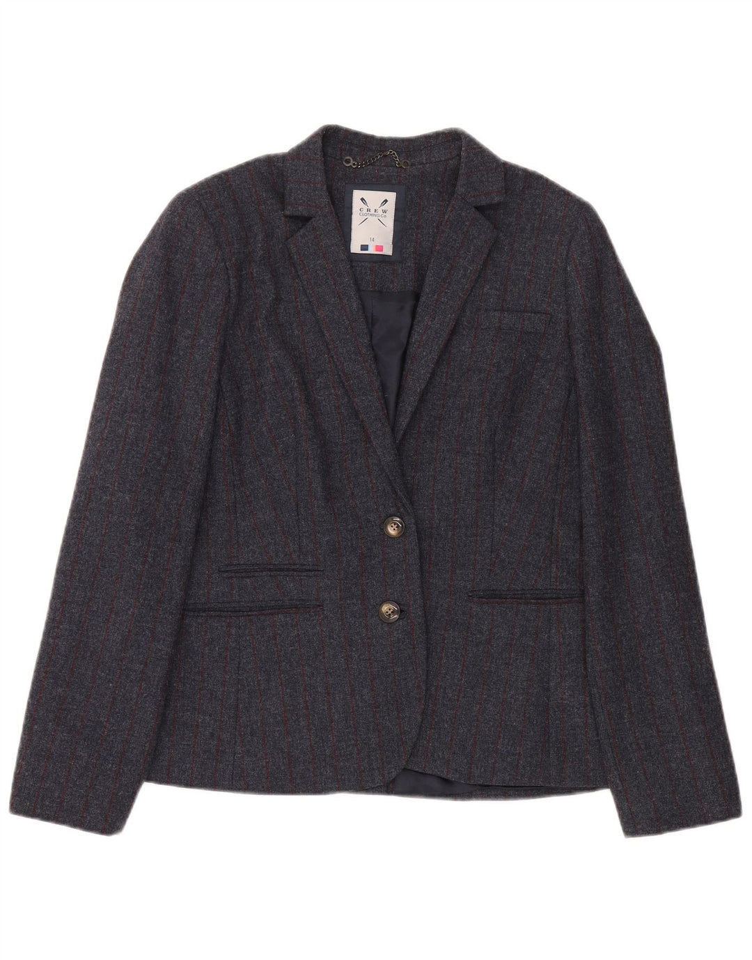Crew Clothing Veste blazer à 2 boutons pour femme UK 14 Grande laine à fines rayures grises