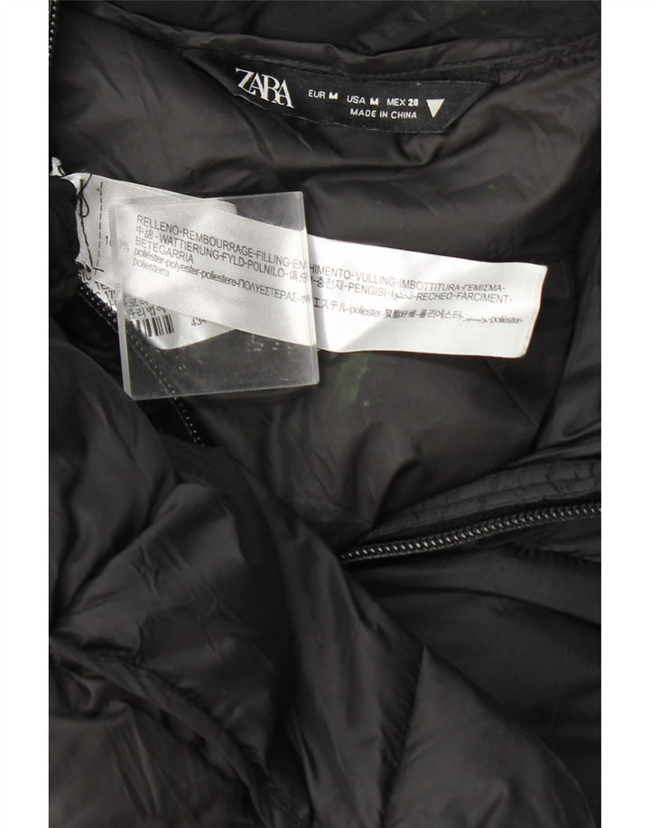 Zara Manteau rembourré à capuche pour femme UK 14 Nylon noir moyen