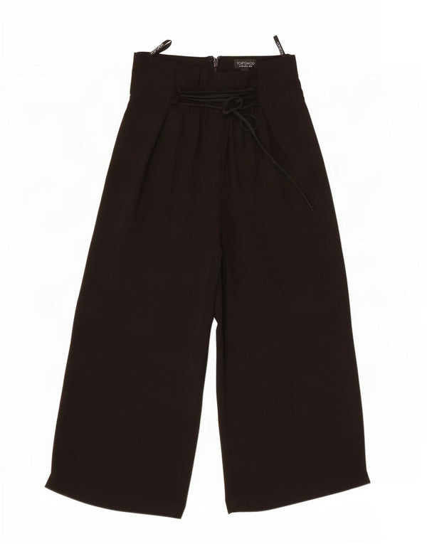 Topshop Pantalon Capri Taille Haute Jambe Large pour Femme UK 8 Small W26 L20 Noir
