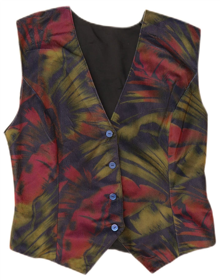VINTAGE Gilet Femme UK 12 Moyen Bleu Marine Floral