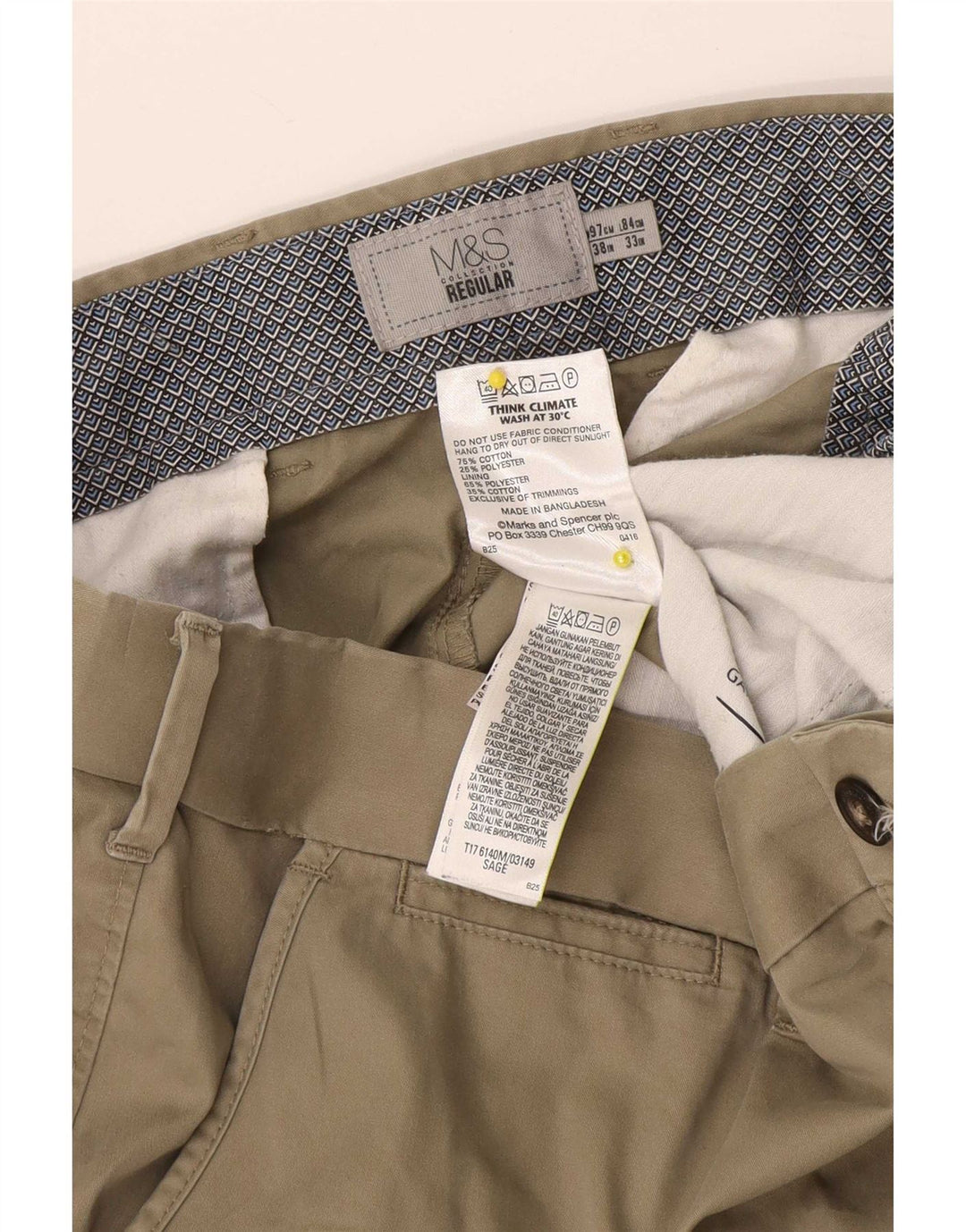 Marks & Spencer Pantalon Chino Regular Homme W38 L33 Coton Beige