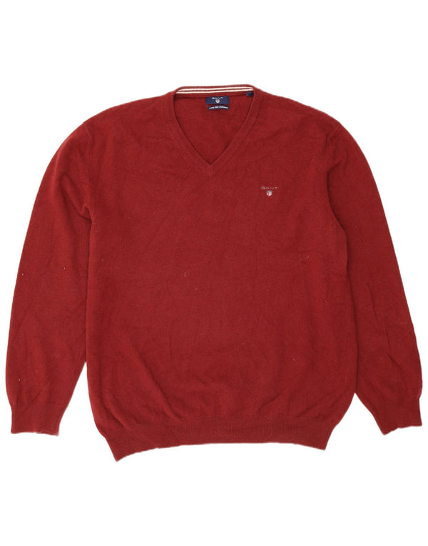 Gant Pull col V pour homme 3XL en laine mérinos bordeaux
