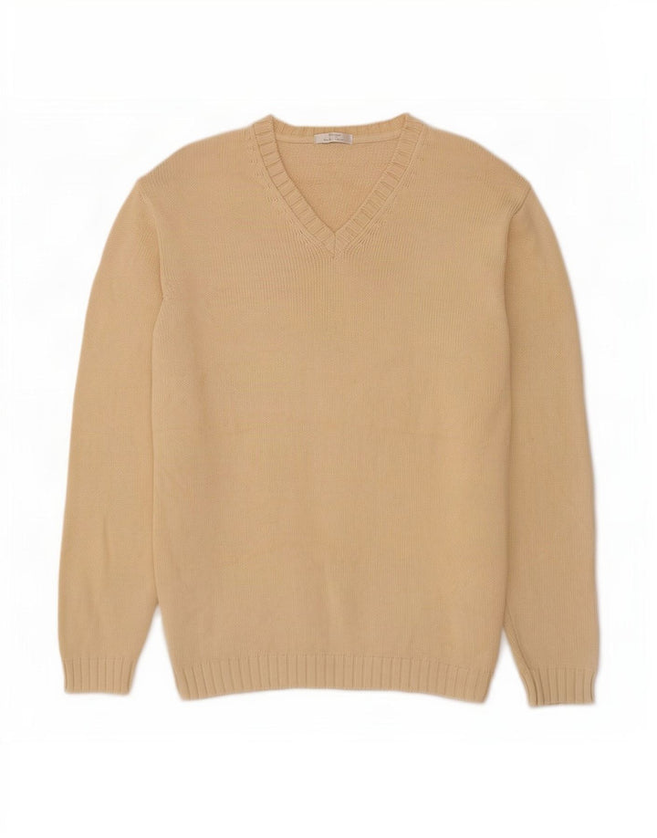 Marks & Spencer Pull col V pour homme en coton beige Large