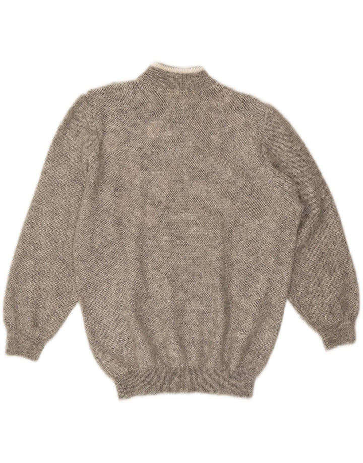 VINTAGE Femme Col Roulé Pull Pull UK 18 XL Gris Floral Mohair