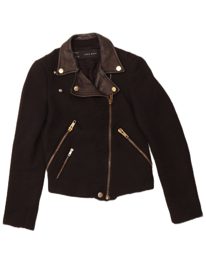 ZARA Veste de motard courte pour femme UK 6 XS Noir Polyester