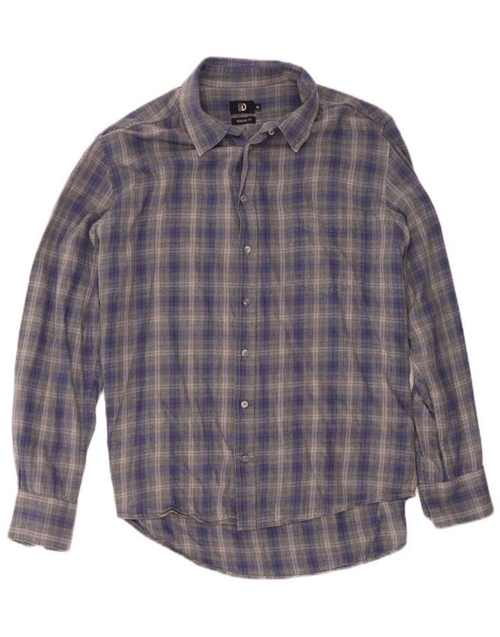 Dack's Chemise en flanelle coupe classique XL en coton à carreaux bleus pour homme