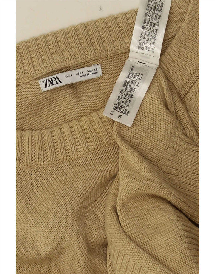 Zara Pull à col rond pour homme en coton beige Large