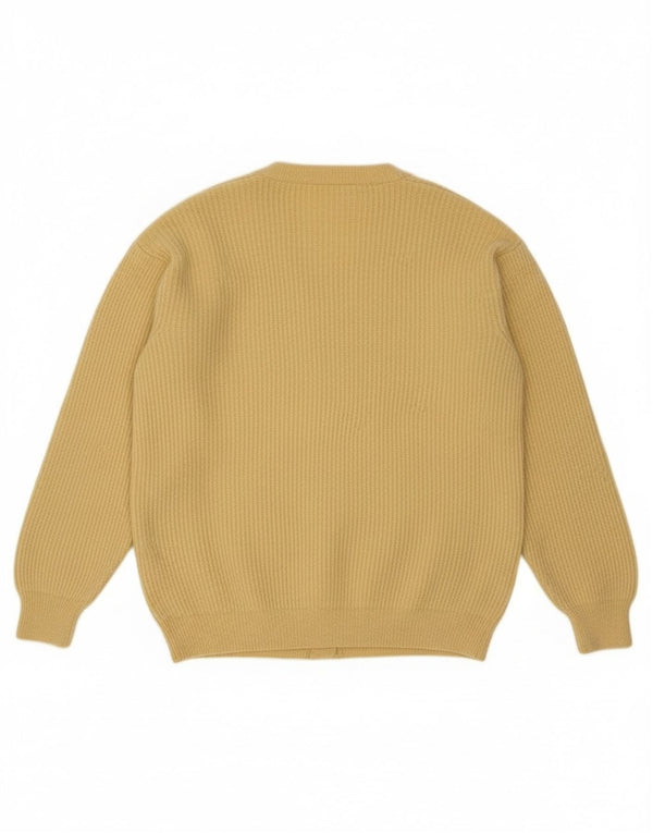 vintage Mens Cardigan Pull Moyen Jaune Laine Vierge