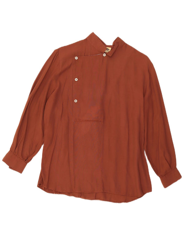 vintage Femme Chemise à manches longues Blouse UK 16 Grand Brun