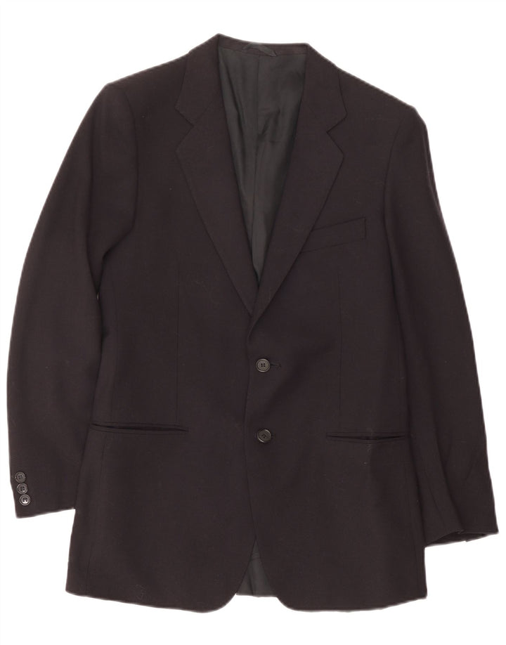 vintage Homme 2 Bouton Blazer Veste IT 46 Petite Laine Bleu Marine