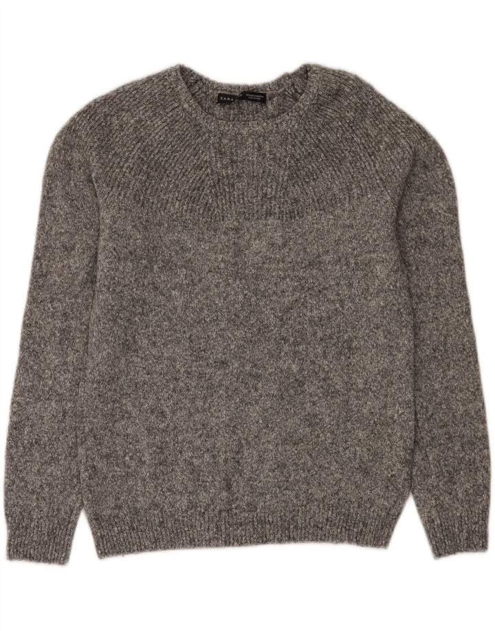 Zara Pull Col Bateau Homme Gris Moyen Laine Mouchetée