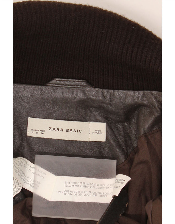 Zara Veste en cuir pour femme UK 10 Petit cuir marron