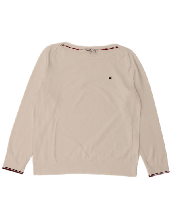 TOMMY HILFIGER Pull col bateau pour femme UK 14 Blanc moyen
