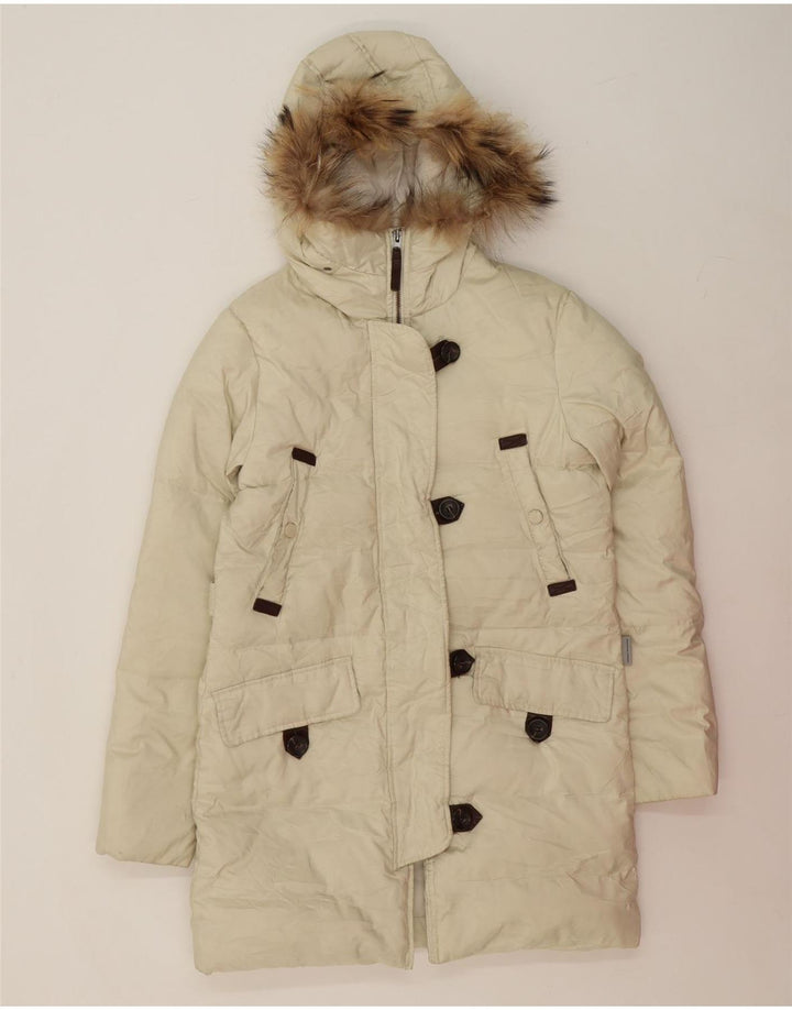 SERGIO TACCHINI Womens Hooded Padded Coat IT 42 Medium Beige Nylon Vintage Sergio Tacchini and Second-Hand Sergio Tacchini from Messina Hembry 