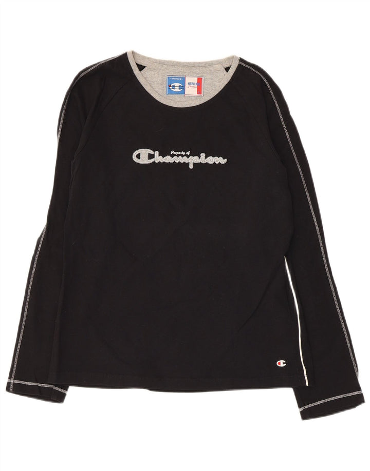 CHAMPION Haut graphique à manches longues pour femme UK 14 Large Noir