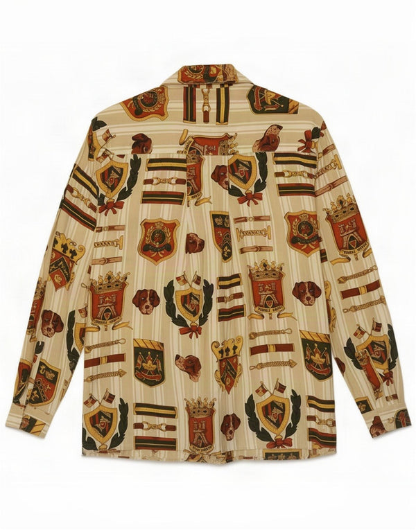 Chemise surdimensionnée à motif abstrait pour femme Vintage UK 10 Small Beige