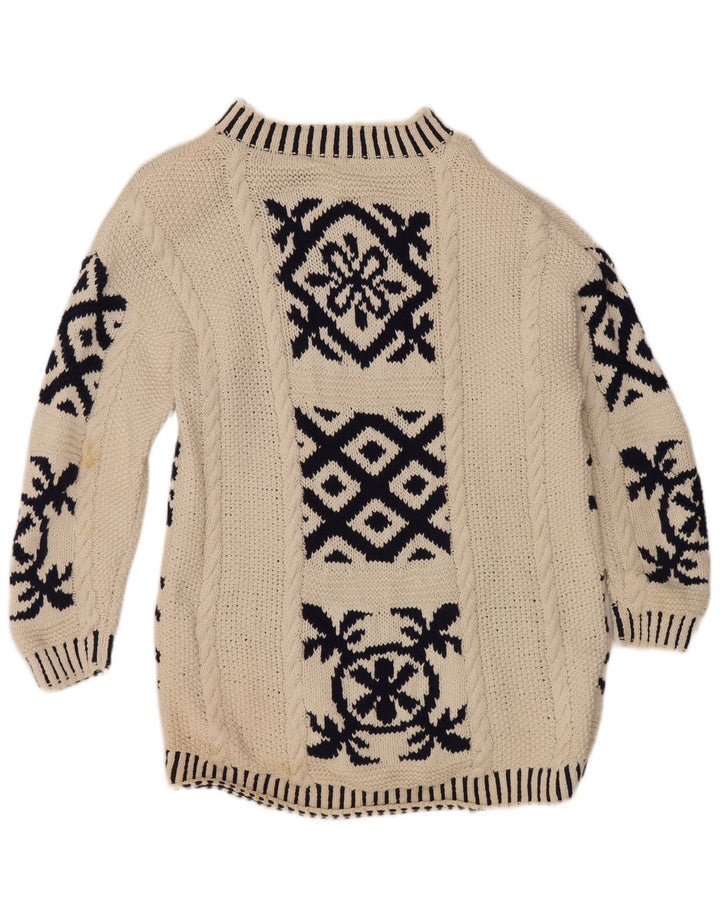 vintage Femmes Turtle Neck Jumper Pull EU 38 Moyen Off White Géométrique