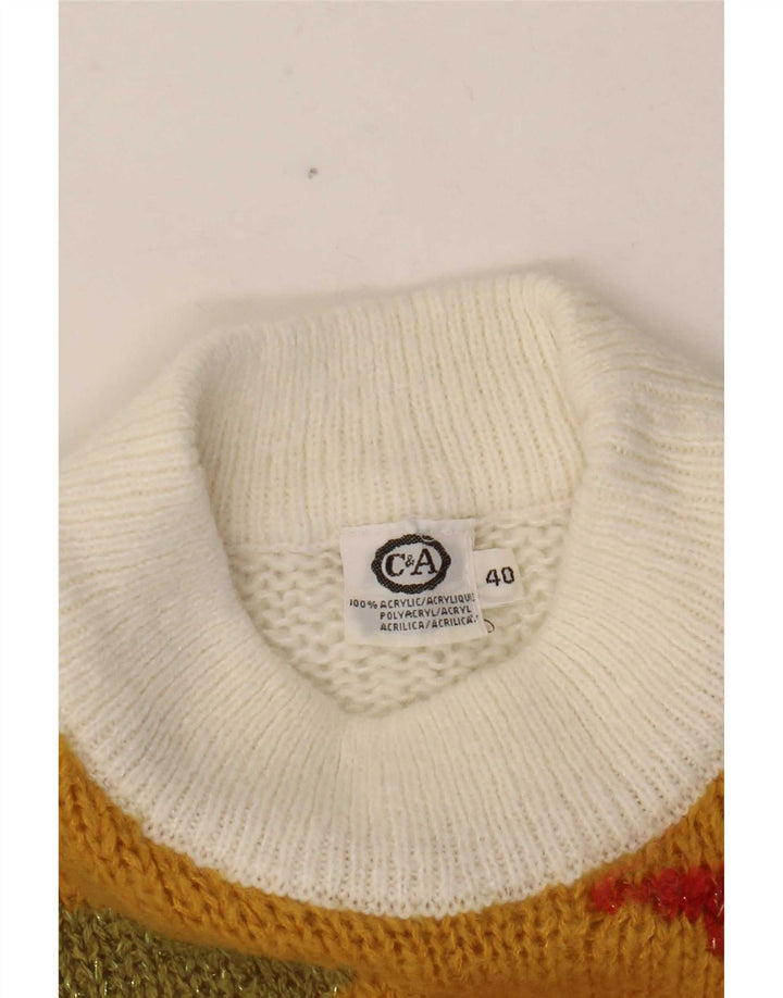 C&A Pull à col roulé pour femme EU 40 Medium Blanc Colourblock