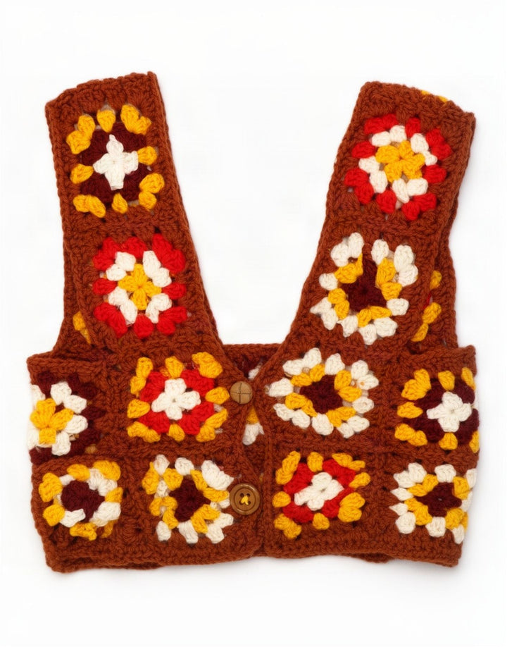 vintage Femmes Sans Manches Crop Top UK 10 Petit Géométrique Multicolore