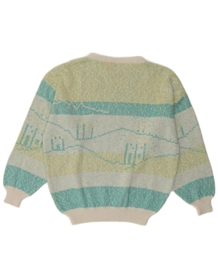 VINTAGE Femme Col Bateau Pull Pull UK 16 Grand Rayé Multicolore