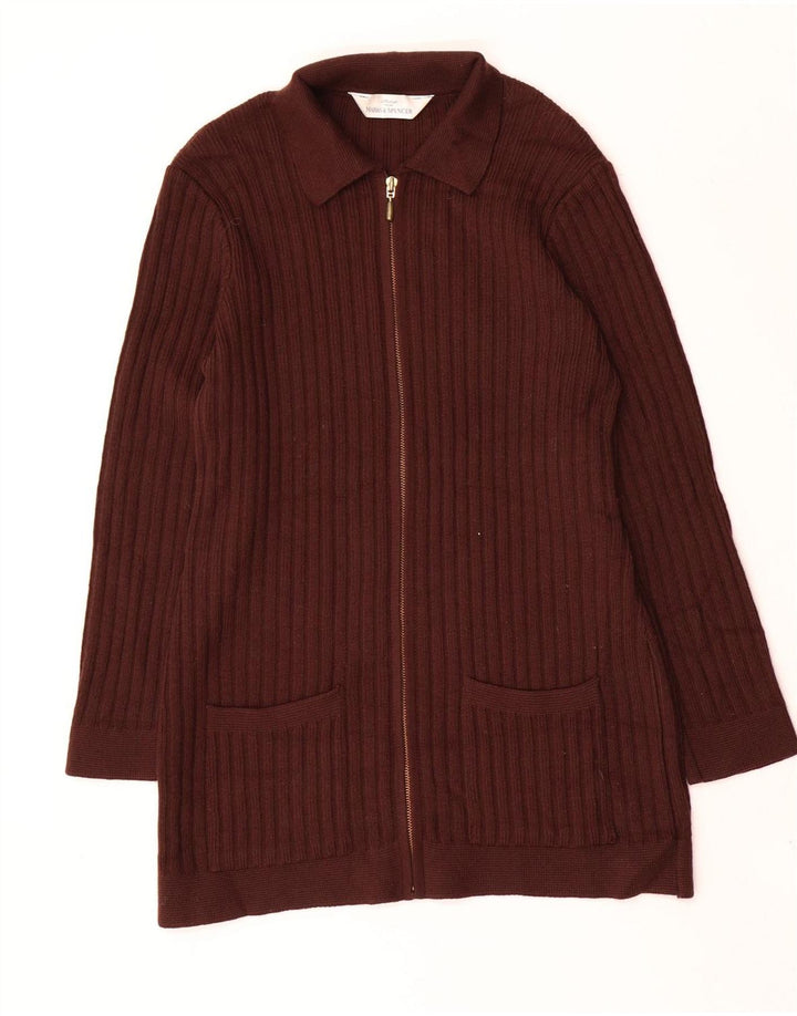 Marks & Spencer Pull Cardigan pour Femme UK 14 Grande Laine Marron