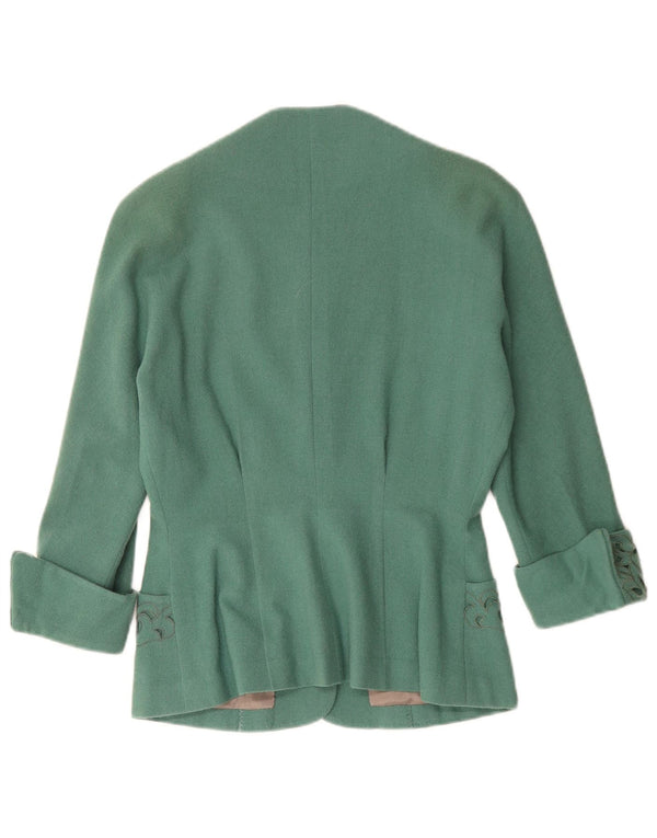 vintage Femme 3 Bouton Blazer Veste UK 12 Moyen Vert Paisley