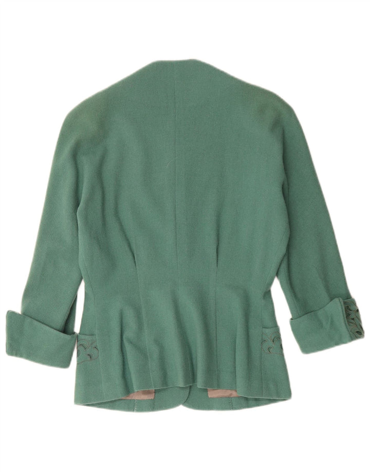 vintage Femme 3 Bouton Blazer Veste UK 12 Moyen Vert Paisley