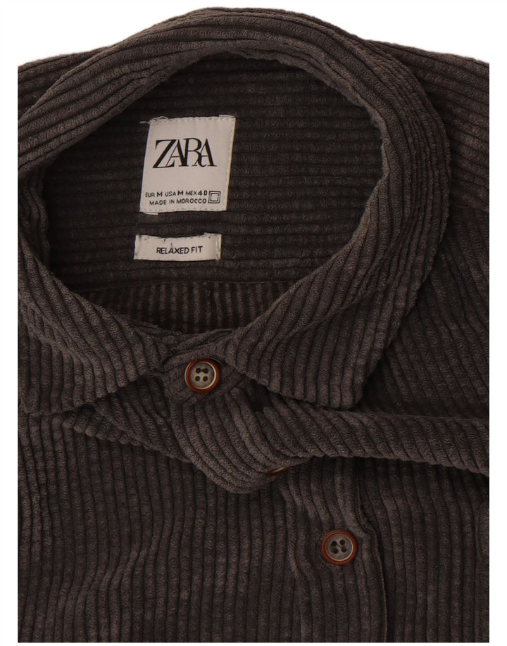 ZARA Chemise Coupe Relax en Velours Côtelé Homme Gris Moyen