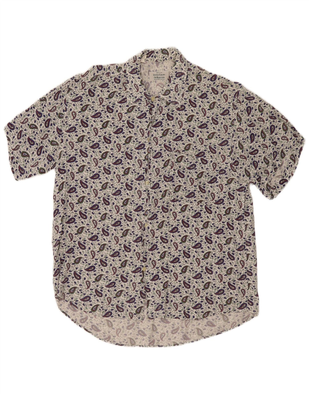 Benetton Chemise à Manches Courtes Homme Petit Blanc Paisley Viscose
