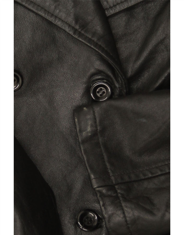 VINTAGE Manteau en cuir à double boutonnage pour femme IT 44 Cuir noir moyen