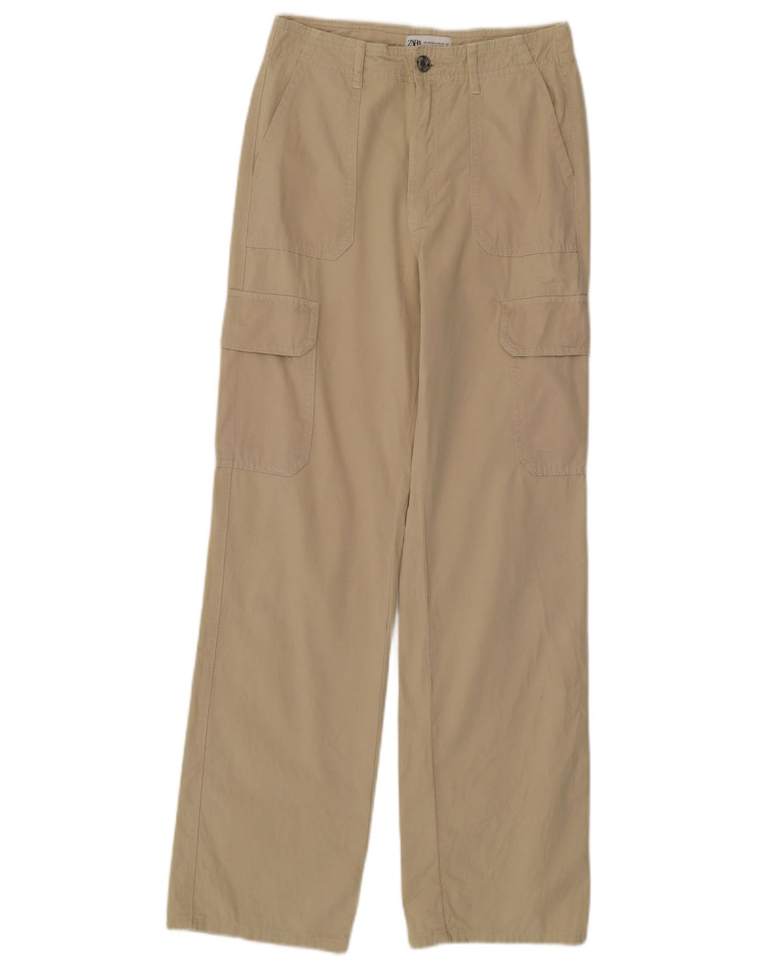 ZARA Pantalon cargo droit taille haute pour femme EU 34 2XS W24 L31 Vert