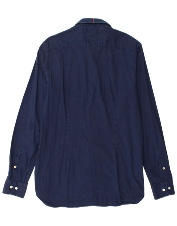 Tommy Hilfiger Mens Easy Care Slim Fit Shirt Large Navy Blue Cotton