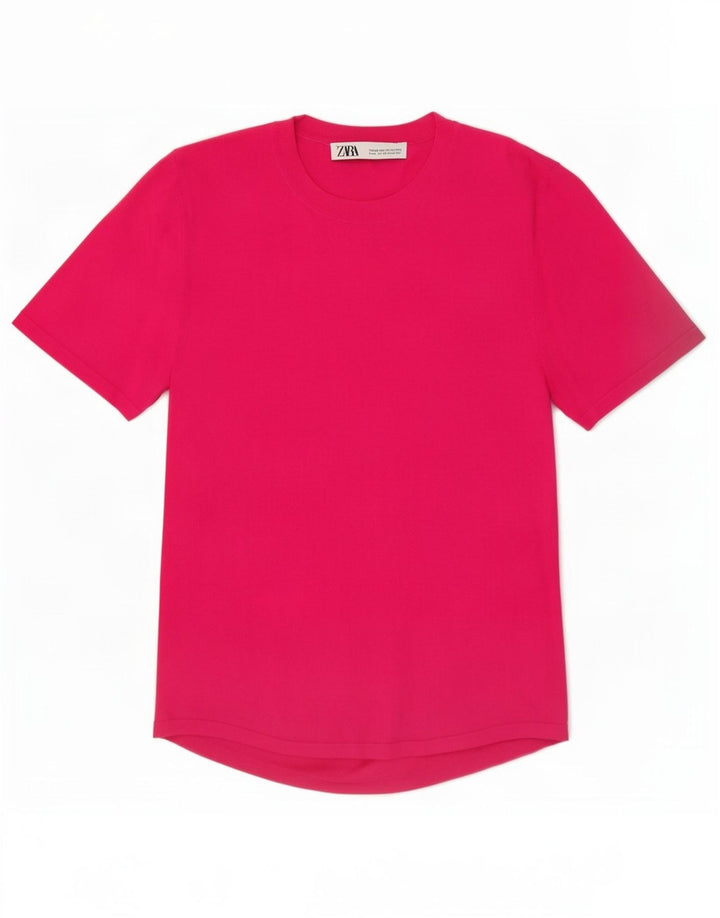 Zara T-Shirt Femme Top UK 12 Viscose Rose Moyen