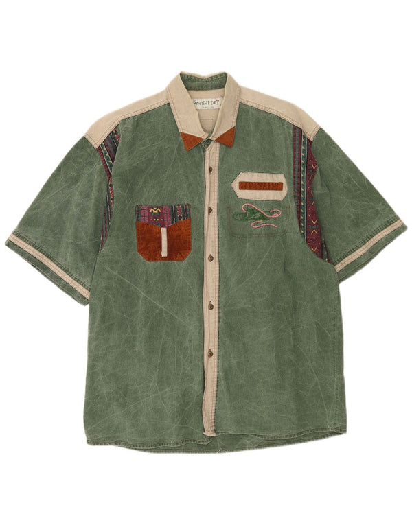Martini Dry Chemise à manches courtes pour homme en coton color block grand vert