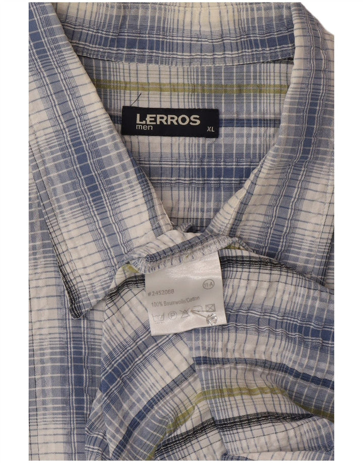 Lerros Chemise à manches courtes pour homme Coupe régulière XL Bleu à carreaux en coton