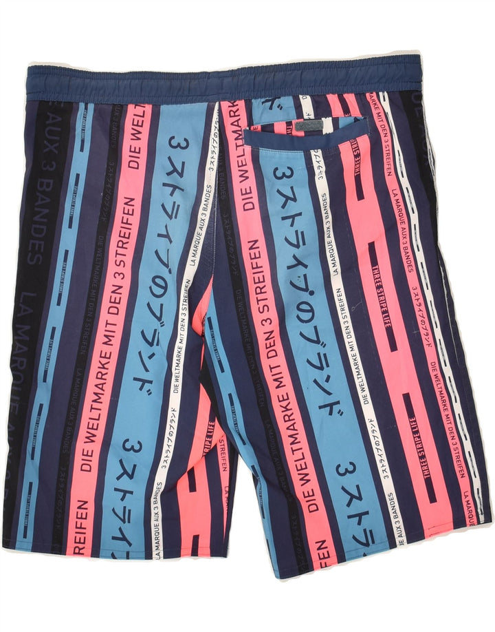 ADIDAS Boys Swimming Shorts 11-12 Years Navy Blue Striped Polyester | Vintage Adidas | Thrift | Second-Hand Adidas | Used Clothing | Messina Hembry 