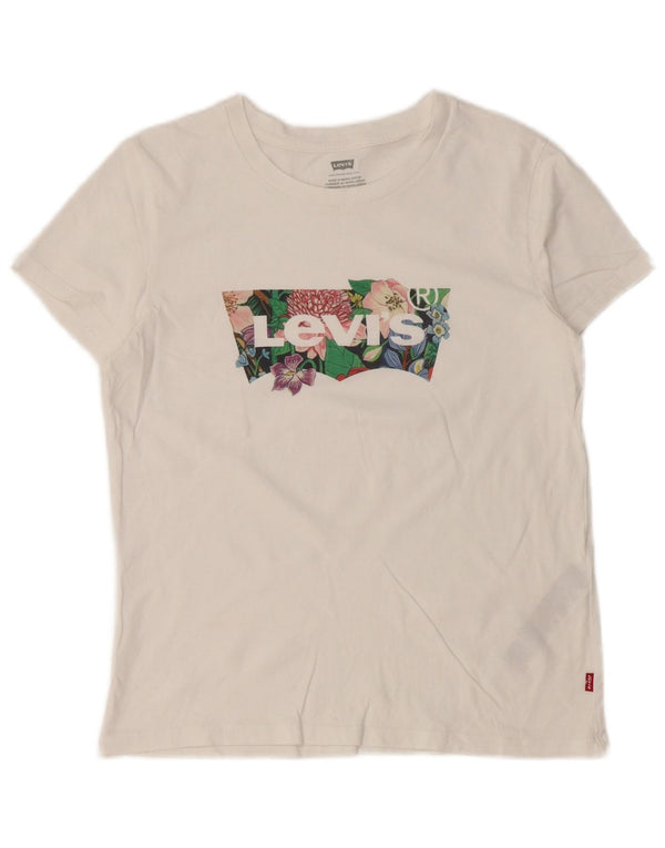 Levi's T-Shirt Graphique Femme UK 10 Petit Blanc Coton